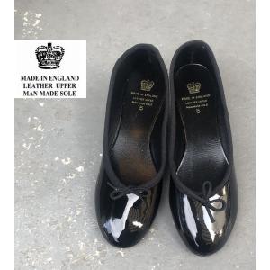 英国製 クラウン バレエシューズ 皮革 牛革 ブラック 黒 レディス