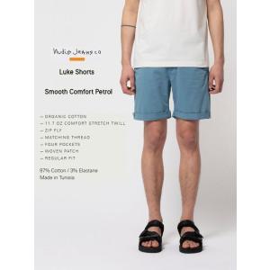 セール　NudieJeans　ヌーディージーンズ　LUKE SHORTS Smooth Comfort PETROL　ルーク・ショーツ　ブルー　チノ　短パン　ショートパンツ　スウェーデン｜kkp