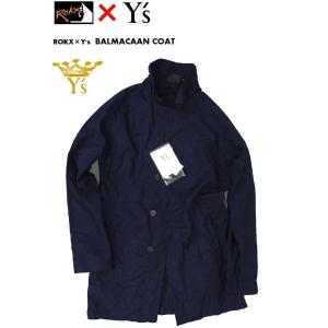 ROKX　Y's　ロックス　ワイズ　Balmacaan Coat　バルマカーンコート　ジャケット　シワ加工　ネイビー｜kkp