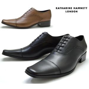 【送料無料】 キャサリンハムネット 3994 KATHARINE HAMNETT ビジネスシューズ ロングノーズ メンズ 紳士 靴 レザー 牛革 ブラック ダークブラウン