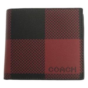 【美品】  COACH / コーチ | バッファロー チェック レザー ウォレット 二つ折り 財布 ユニセックス C2018 | レッド/ブラック | メンズ｜kldclothing