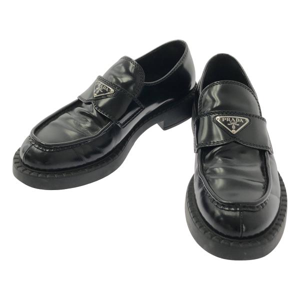 PRADA / プラダ トライアングルロゴプレート チョコレート ブラッシュドレザー ローファー