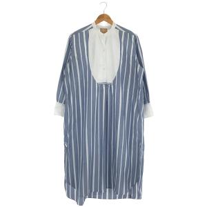 NIGEL CABOURN WOMAN / ナイジェルケーボン ウーマン | VINTAGE DRESS ヴィンテージ ドレス ストライプ バンドカラー シャツ ワンピース | 8 | ライトブルー |｜kldclothing