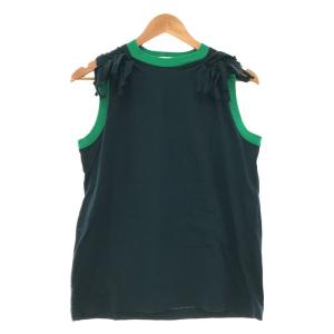 【美品】  TOGA PULLA / トーガプルラ | Fringe jersey tank top リボン付き デザイン ノースリーブカットソー | 36 | グリーン | レディース｜kldclothing