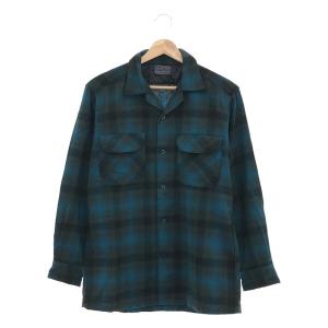 PENDLETON / ペンドルトン | 1950s〜 vintage オンブレチェック ウール オープンカラーシャツ | S | ブルー/ブラック | メンズ｜kldclothing
