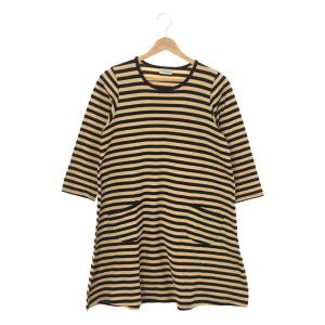 marimekko / マリメッコ | ボーダー クルーネックワンピース | 160 | ベージュ/ブラック | レディース｜kldclothing