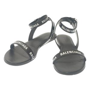 【美品】  BALENCIAGA / バレンシアガ | ロゴ ストラップ レザー フラップサンダル | 37 | ブラック | レディース｜kldclothing