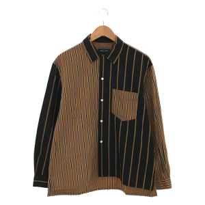 【美品】  FRED PERRY / フレッドペリー | オープンカラー クレイジーパターン ストライプ シャツ | Ｓ | ブラウン / ブラック | メンズ｜kldclothing