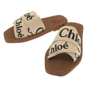 【新品】  Chloe / クロエ | WOODY SLIDES / ロゴ フラットミュール サンダル | 36 | アイボリー/ブラウン | レディース｜kldclothing