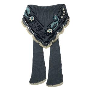 【新品】  Mame Kurogouchi / マメクロゴウチ | 2022AW | floral motif hand-knitted scarf / フローラル ニット スカーフ | 1 | blue｜kldclothing