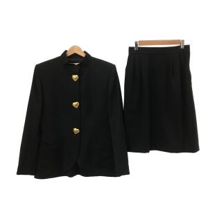 YVES SAINT LAURENT / イヴサンローラン | ウール メタルボタン スタンドカラージャケット タックスカート セットアップ | 36 | ブラック｜kldclothing