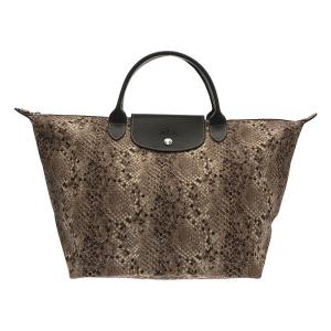 【美品】  Longchamp / ロンシャン | ルプリアージュ パイソン柄 トートバッグ | ブラウン | レディース｜kldclothing