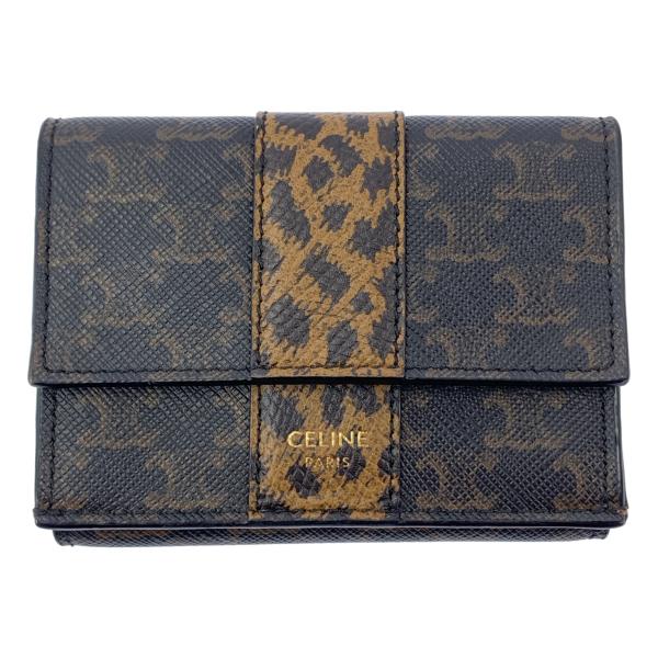 CELINE / セリーヌ レザー トリオンフ レオパード コンパクトウォレット 財布