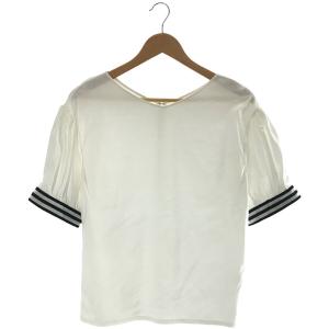 BORDERS at BALCONY / ボーダーズアットバルコニー | TUCK SLEEVES TEE ボーダー 切替 パフ スリーブ カットソー | 38 | ホワイト | レディース｜kldclothing