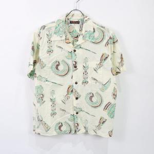 SUN SURF / サンサーフ | S/S OPEN SHIRT ”NATIVE MASKS” リネン混アロハシャツ | M | ホワイト | メンズ｜kldclothing