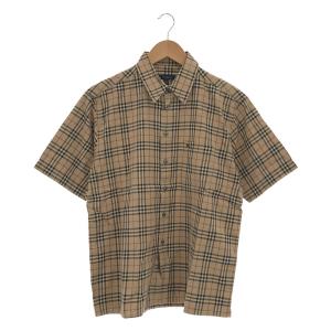 【美品】  BURBERRY LONDON / バーバリーロンドン | UK製 ノバチェック ワンポイント刺? コットン シャツ | M | ベージュ | メンズ｜kldclothing