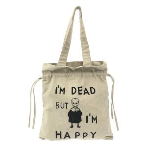 【美品】  HYSTERIC GLAMOUR / ヒステリックグラマー | NIAGARA / I M DEAD プリント 巾着 ギャザー トートバッグ | ベージュ系｜kldclothing