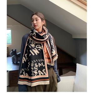 ストール ショール 英字ロゴ 大判マフラー お膝掛け ブランケット