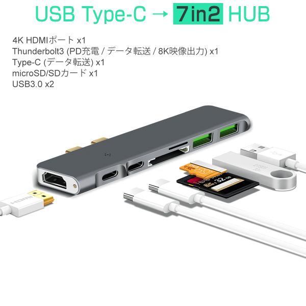 USB Type-C ハブ 7in1 USB3.0x2 4K HDMI 1Gbps有線LAN PD充...