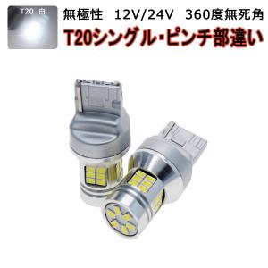 LED T20 ホワイト白発光 30SMD 3020チップ シングル・ダブル・ピンチ部違い兼用 LED 1600lm フォグランプ ブレーキ  バックランプ 2個入り 12V/24V 3ヶ月保証｜km-serv1ce