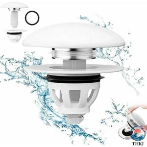 洗面台ポップアップ 三代目排水栓 セラミック 陶器製 目詰まり防止 防臭 掃除便利 ワンプッシュ開閉 流し台 ごみ受け 洗面台 バスルーム ポップアップ排