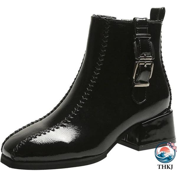 アンクルブーツ ワークブーツ レディース ブーティ 秋 冬 黒 ローヒール 太めヒール 痛くない 疲...