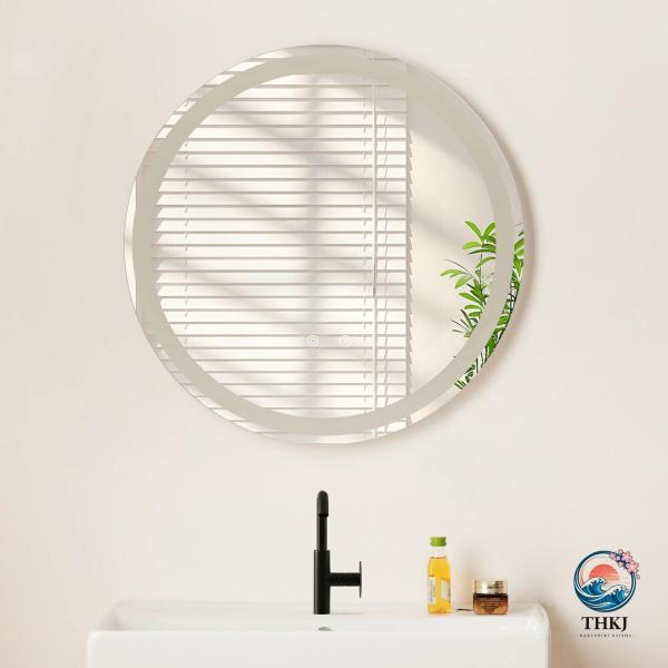 LED浴室ミラー 丸型 60*60CM ウォールミラー 洗面ミラー 化粧鏡 壁掛け鏡 照明付き ドレ...