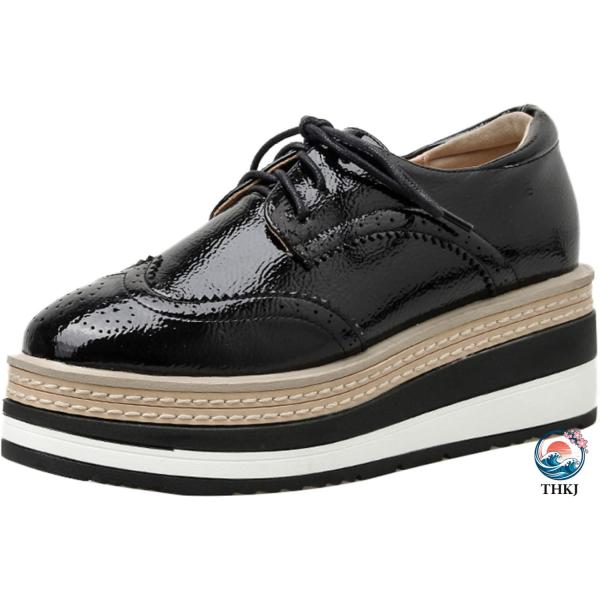 厚底靴 レースアップシューズ レディーズ 厚底 オックスフォードシューズ 前厚 美脚 パンプス プラ...