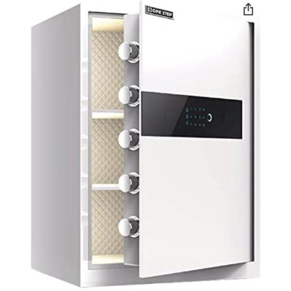 電子金庫 タッチパネル (60cm, 白) 指紋認証 アラーム機能付き 壁付け対応