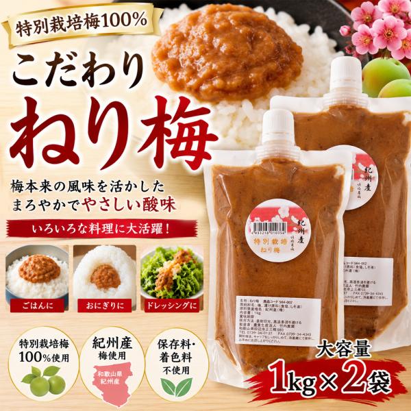 竹内農園 梅チューブ 1kg×2袋セット 国産 チューブ 和歌山産 紀州 南高梅 ねり梅 梅 ウメ ...