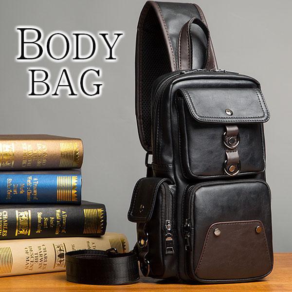 ボディバッグ 上質PUレザー メンズ 男性用 斜めがけ 縦型 ワンショルダーバッグ ウエストバッグ ...