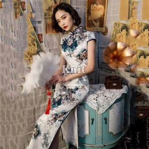 チャイナドレス ベトナム アオザイ ロング 花柄 長袖 ワンピース チャイナ服 コスプレ衣装 パーティードレス 結婚式 披露宴 スリット オシャレ