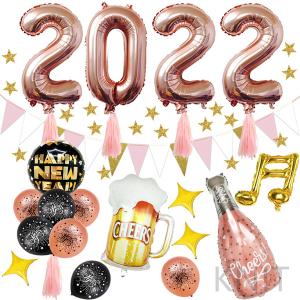 Happy New Yearシャンパンボトルバルーン装飾パーティーグッズ ハッピーニューイヤー数字風船パーティーお正月飾りつけ22年越し新年カラフル店舗装飾 Knit873m ニットknit 通販 Yahoo ショッピング