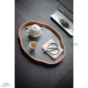 お盆 トレー 耐熱ガラス 木製 トレイ 茶席 おしゃれ インテリア 小物入れ レトロ 茶道具 中国茶器 急須受台 急須置き ティートレー お家カフェ