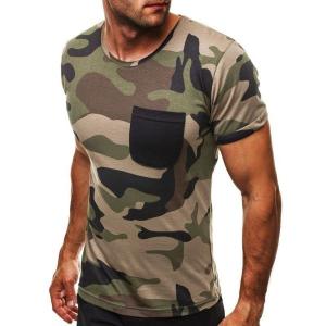 夏の迷彩シャツ男性ブランド綿プリントシャツ軍事メンズネックカジュアル筋肉トップティーズ男性カモ