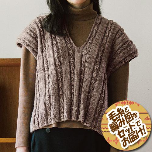 オリムパス　秋のまっすぐ編みベスト　着分セット（自然のつむぎ並太５玉・編図）【着分25番】