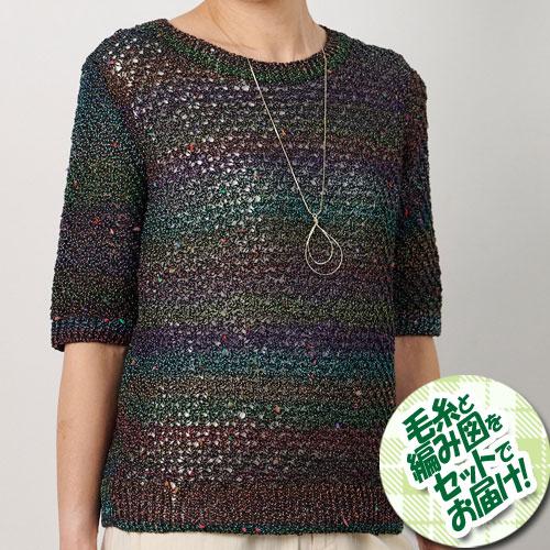 ハマナカ 透かし模様の5分袖プル M寸　着分セット（サマードロップ８玉・編図）【着分42番】