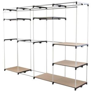 大量衣類収納 ハンガーラック 幅240cm ブラウン ハンガーバー 値下げ カバー 寝室 カーテン 棚板 脚付き ベッドルーム