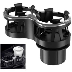 車用 ダブル ドリンクホルダー 車載 カップホルダー スタンド 便利 ブラック 固定部分調整可能 装着簡単 調整自由 ペットボトル 缶 紙コップ 灰皿 等