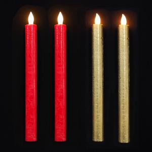 LEDクリスマスキャンドル2本セット レッド ゴールド おしゃれ かわいい リアル 北欧 蝋 温かい 卓上 テーブル 飾り 装飾 置物 雑貨 LEDライト 電飾 電池式 H2｜kobe-craft