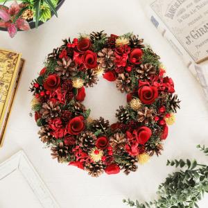 ナチュラルクリスマスリース 20cm レッド ...の詳細画像5