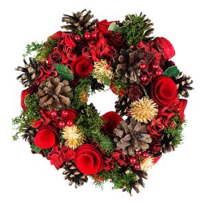 ナチュラルクリスマスリース 20cm レッド ...の詳細画像1