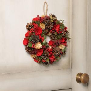 ナチュラルクリスマスリース 20cm レッド ...の詳細画像3