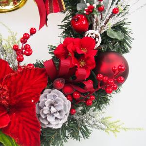 クリスマスリース40cmワインレッド 玄関 部...の詳細画像4