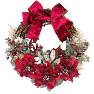 美品⭐︎クリスマスリース60cm ⭐︎大きめ クリスマスリース 60cm レッド 特大 玄関 おしゃれ 北欧 手作り 大きい