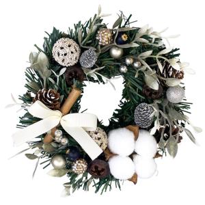 クリスマスリース15cm ホワイト 玄関 部屋 北欧 ナチュラル 高級 豪華 おしゃれ 飾り 装飾 かわいい 小さい 小さめ ドア 壁掛け ハンガー アートフラワー