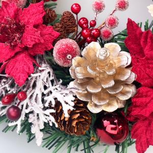 クリスマスリース 25cm ナチュラル ワイン...の詳細画像2