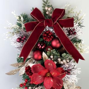クリスマスリース 60cm レッド 壁掛け 玄...の詳細画像4