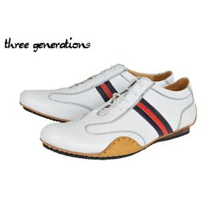 3GS(スリー・ジェネレーションズ) 103-0410 WHT/NVY-RED|本革スニーカー|レザ...