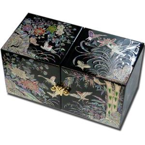 韓国螺鈿 螺鈿漆器 螺鈿 高級 宝石箱 花 蝶 ジュエリーボックス 16cm